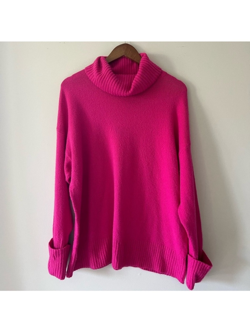 Old Navy Cozy Hot Pink Turtleneck Sweater Oversized Tunic Size Large Petite - Picture 12 of 12
